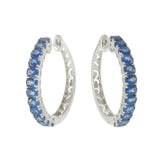 18KT White Gold 5.88CT Blue Sapphire Hoop Earrings