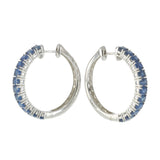 18KT White Gold 5.88CT Blue Sapphire Hoop Earrings