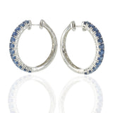 18KT White Gold 5.88CT Blue Sapphire Hoop Earrings