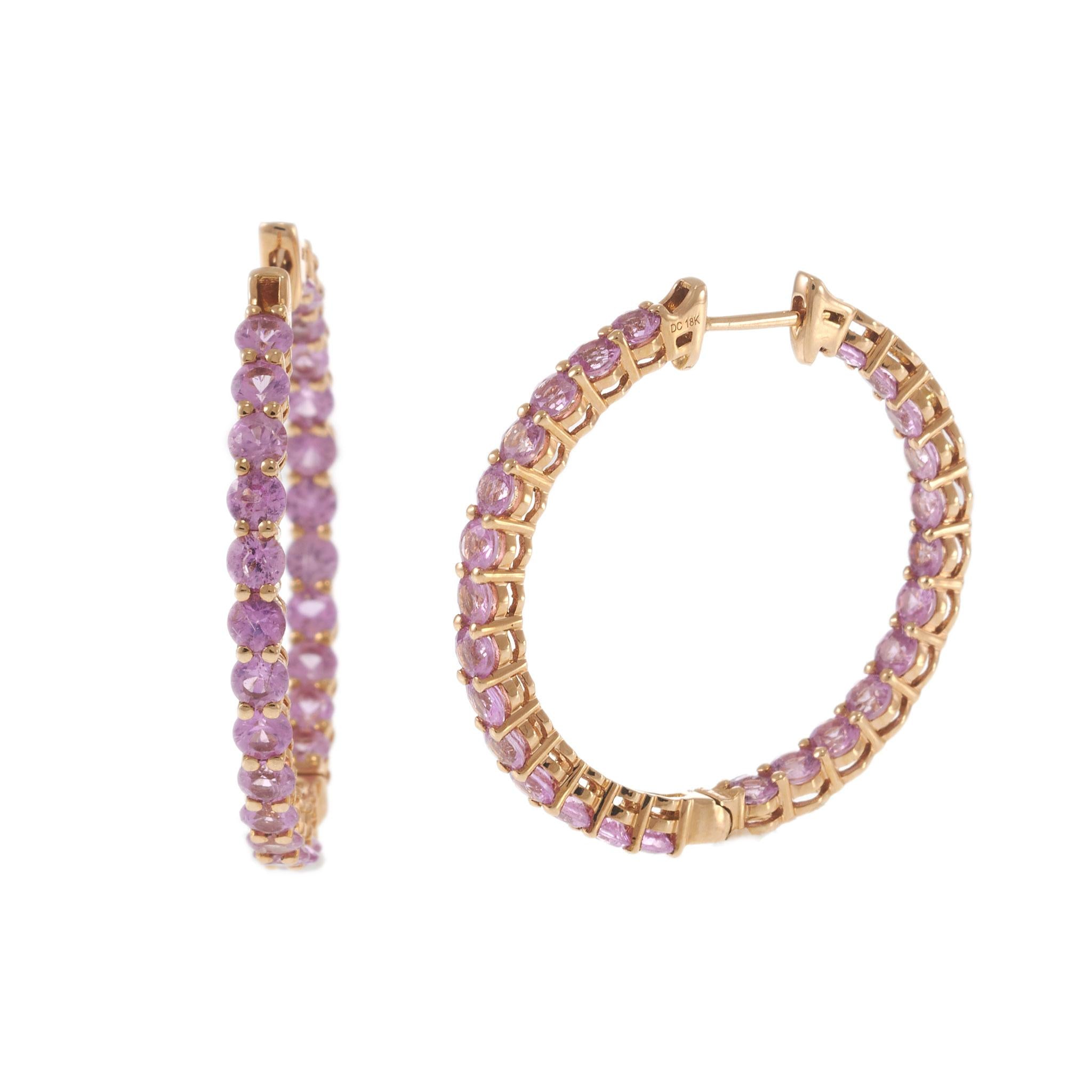 18KT Rose Gold Pink Sapphire Inside-Out Hoop Earrings