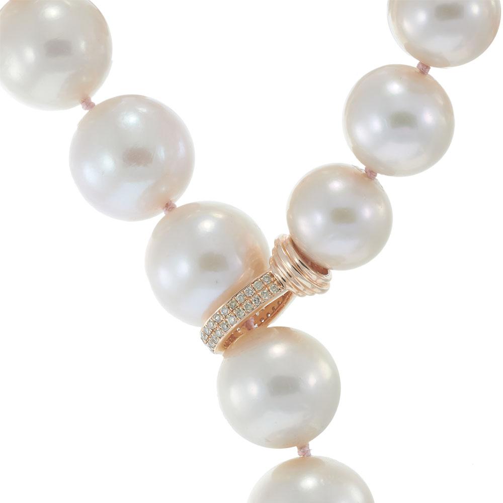 Pink Pearl and Champagne Diamond Lariat Necklace on 18KT Rose Gold
