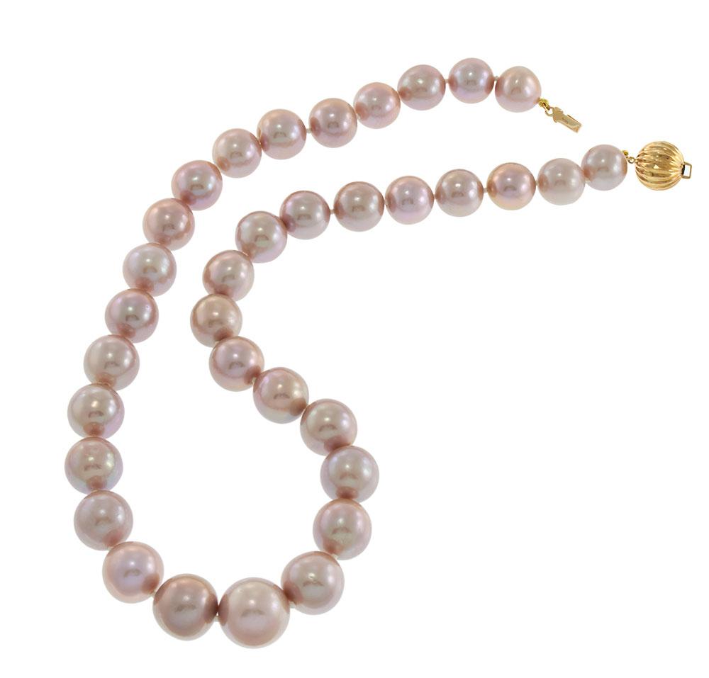 Genuine Pink 11–14MM Graduated Pearl Necklace with 14KT Yellow Gold Clasp