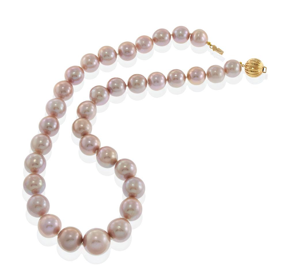 Genuine Pink 11–14MM Graduated Pearl Necklace with 14KT Yellow Gold Clasp