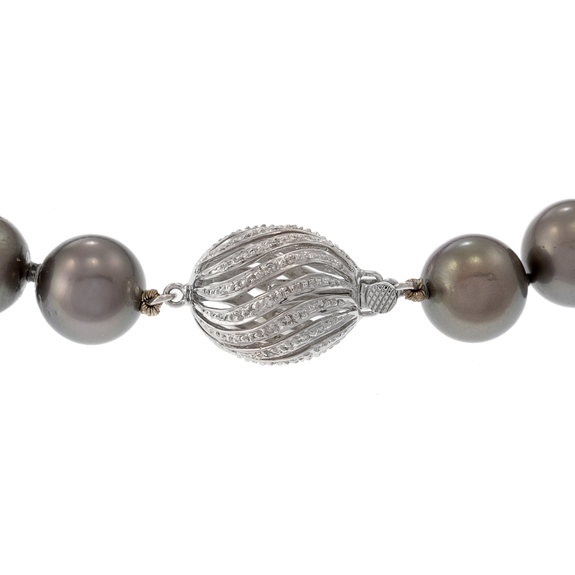 14KT White Gold Grey Tahitian Pearl Necklace with Diamond Clasp