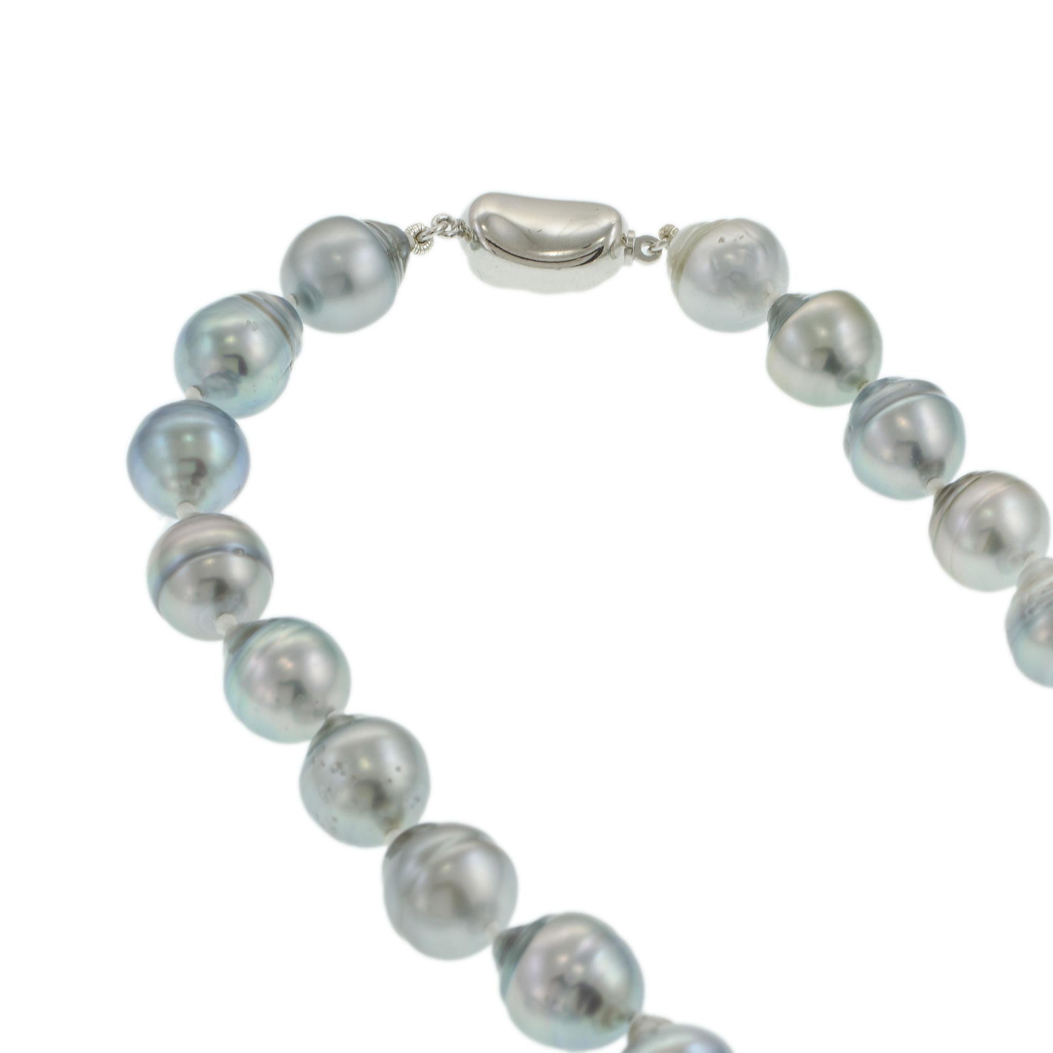 Grey Tahitian Baroque Pearl Strand Necklace with Sterling Silver Clasp