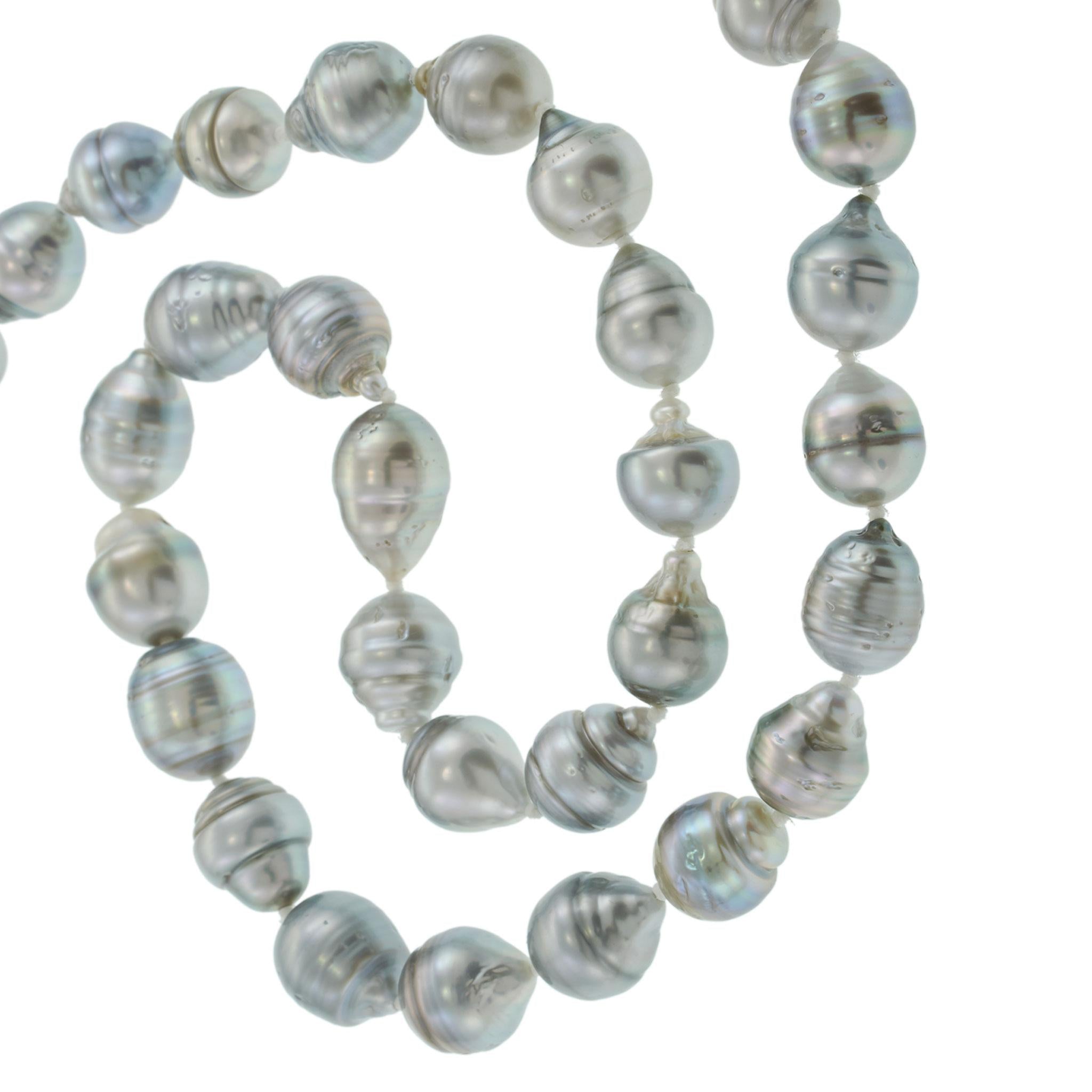 Grey Tahitian Baroque Pearl Strand Necklace with Sterling Silver Clasp