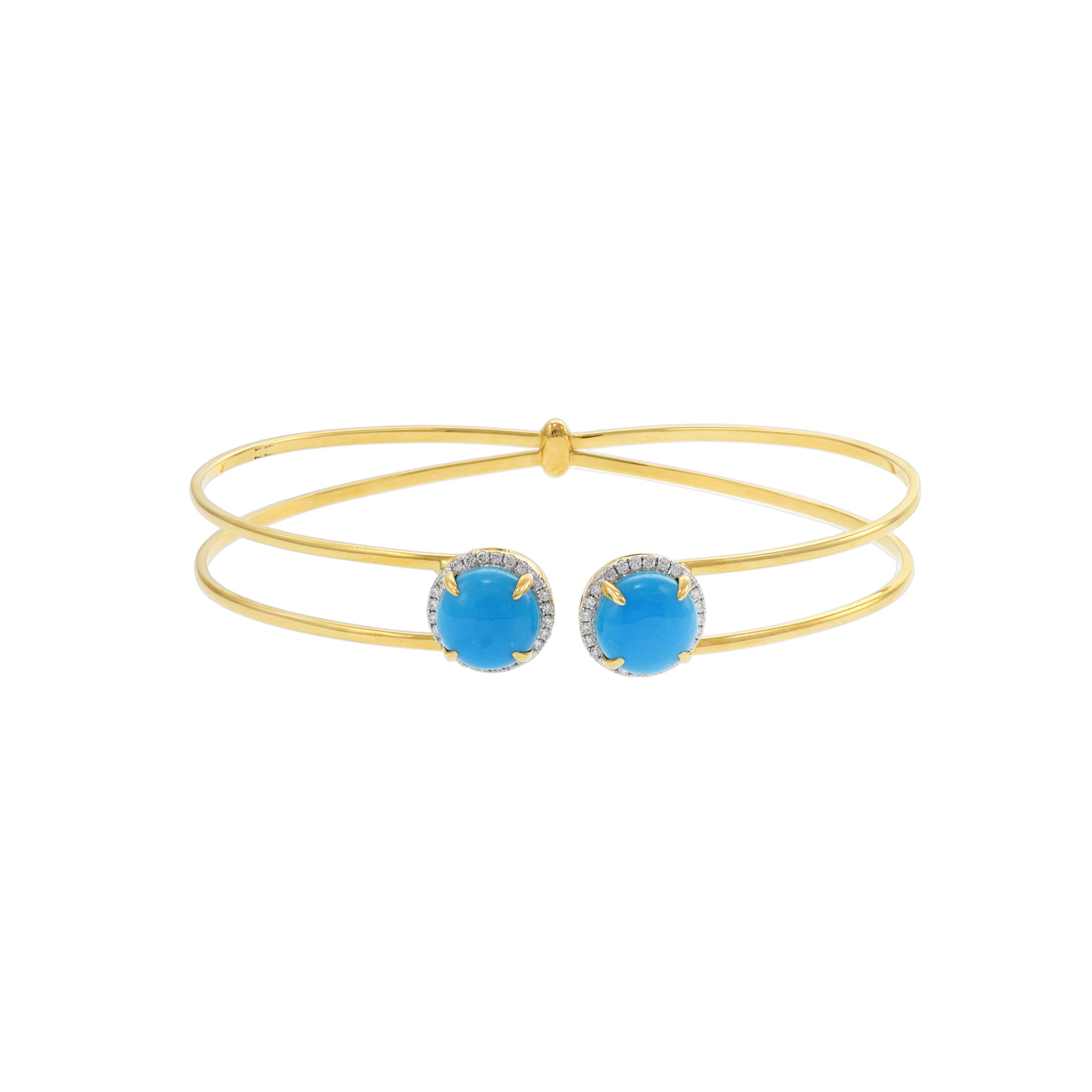 18KT Yellow Gold Turquoise And Diamond Bangle Bracelet