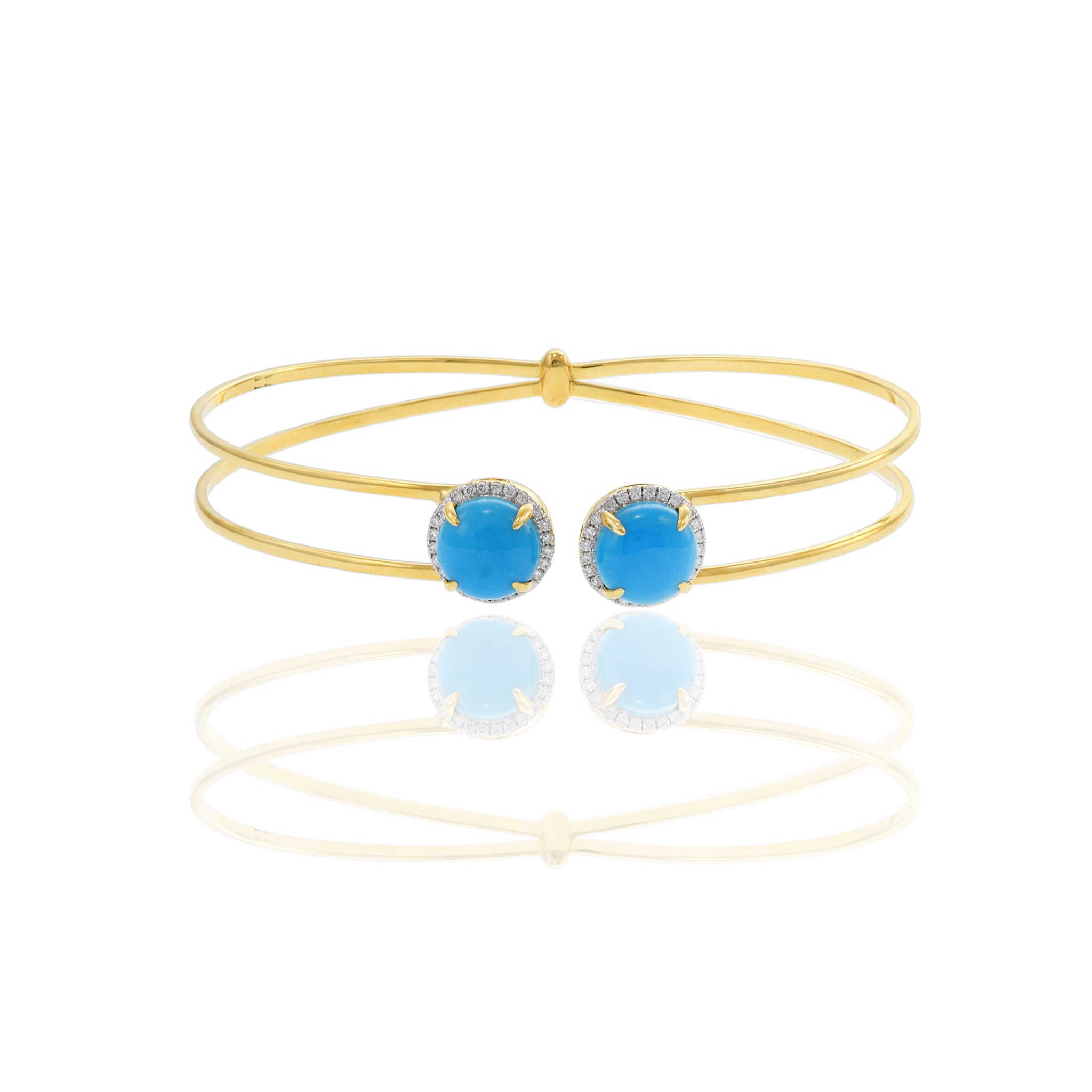 18KT Yellow Gold Turquoise And Diamond Bangle Bracelet