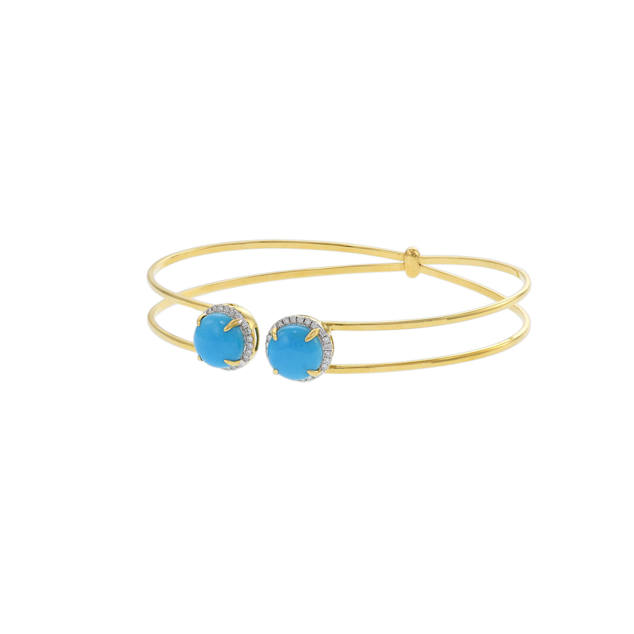 18KT Yellow Gold Turquoise And Diamond Bangle Bracelet