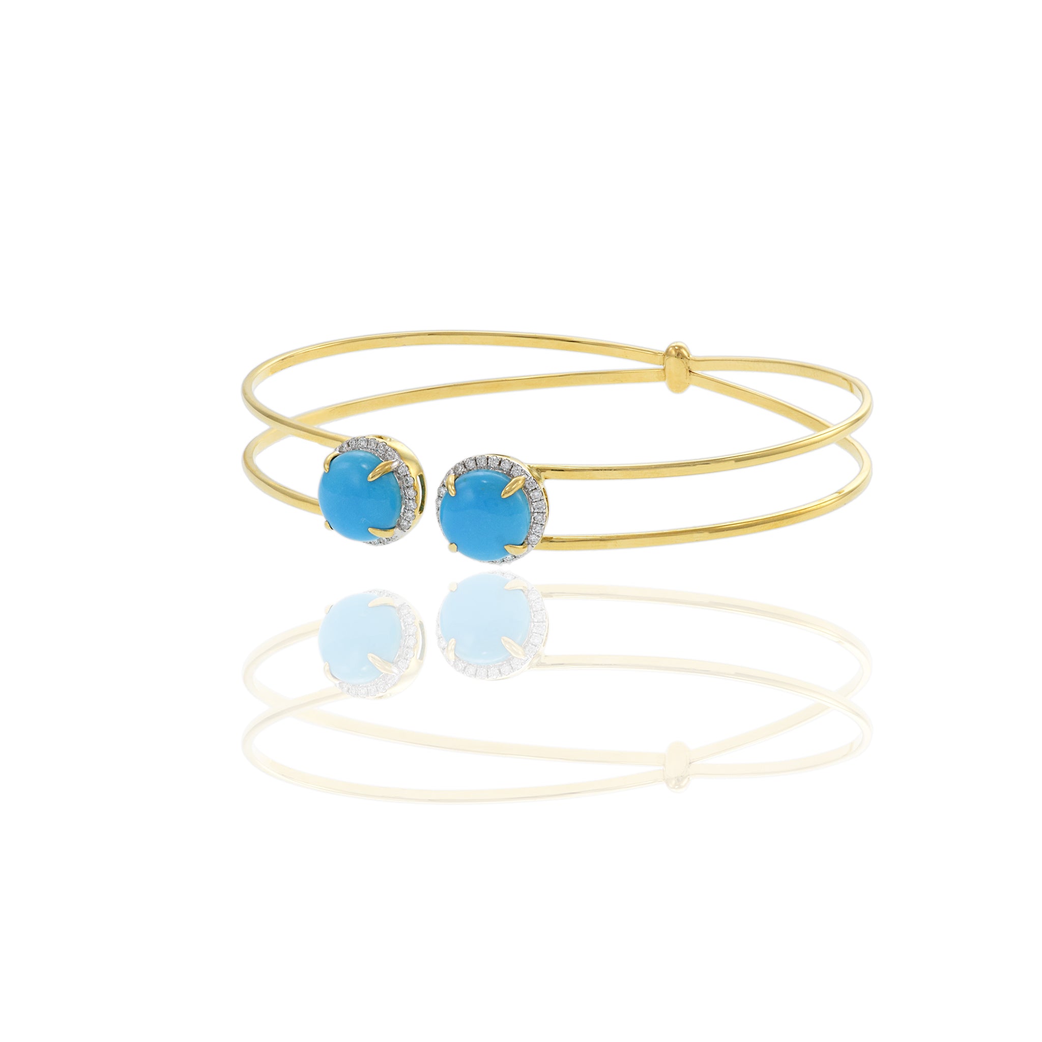 18KT Yellow Gold Turquoise And Diamond Bangle Bracelet