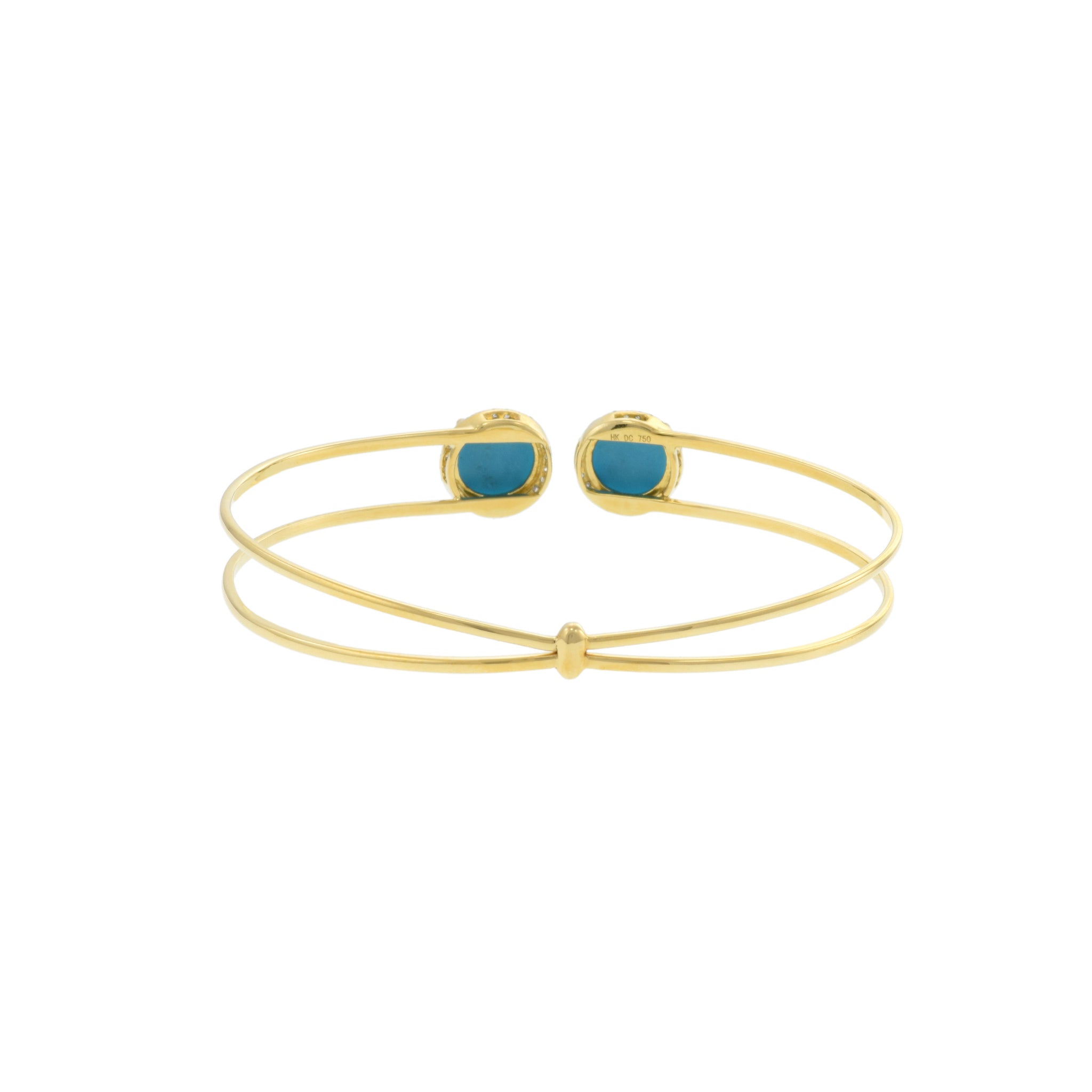 18KT Yellow Gold Turquoise And Diamond Bangle Bracelet