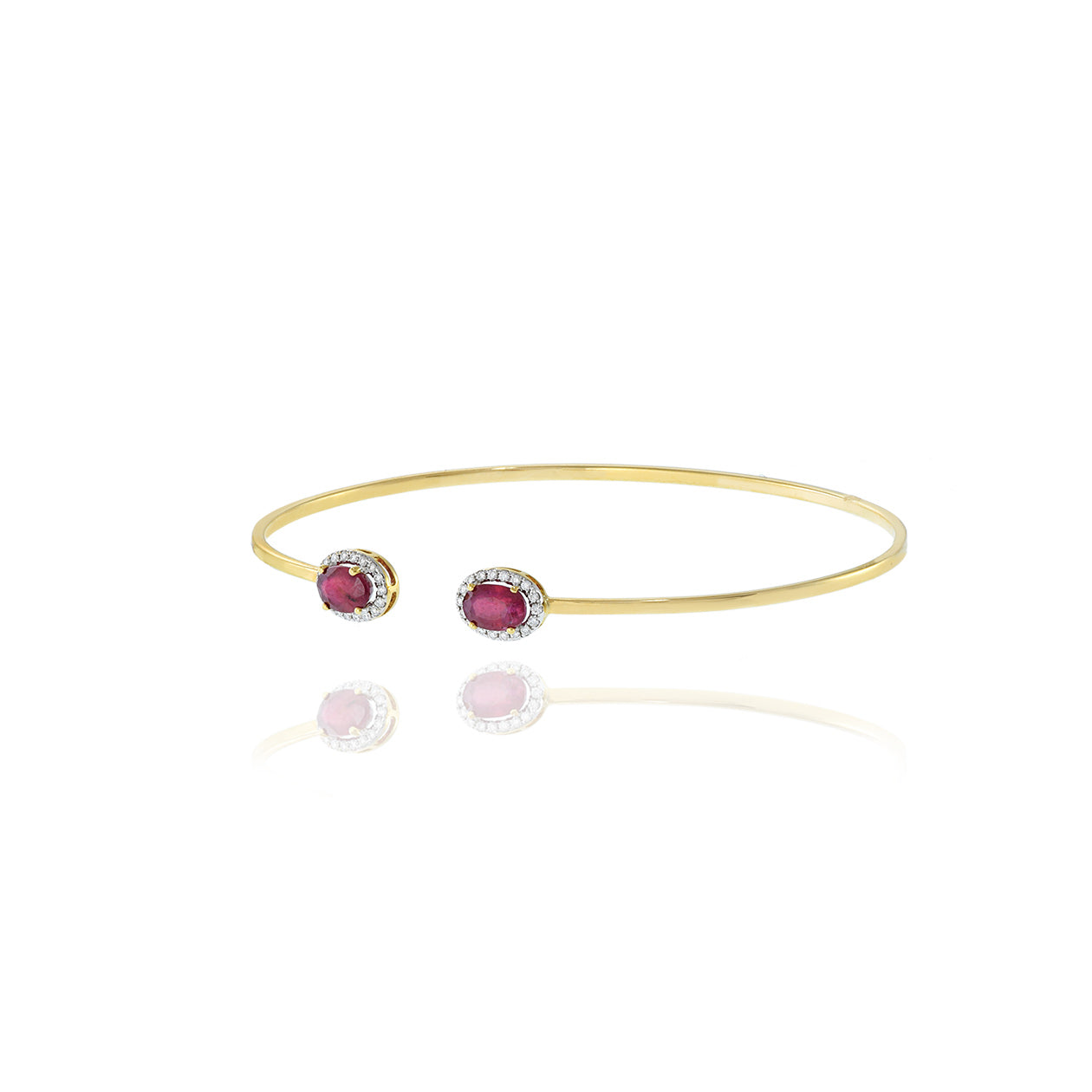 18KT Yellow Gold Flex Diamond And Ruby Bangle Bracelet