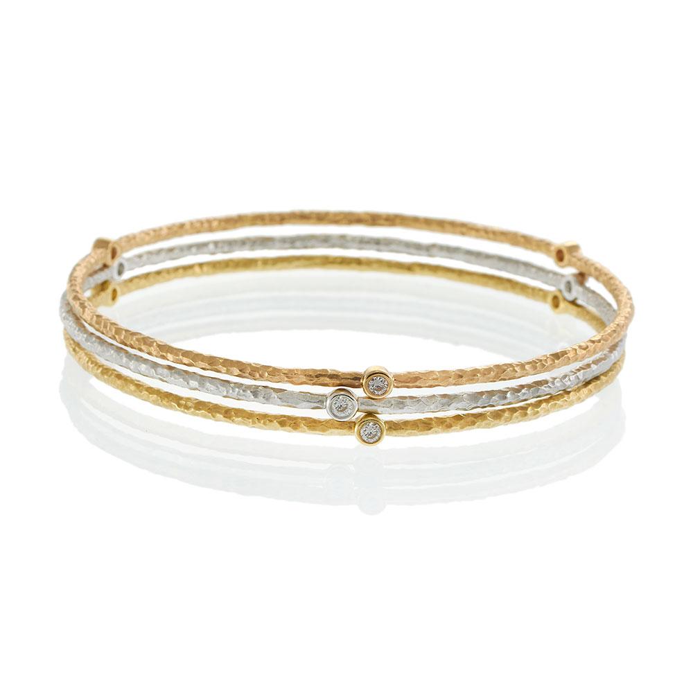 18KT Tri-Color Gold Diamond Bangle Set