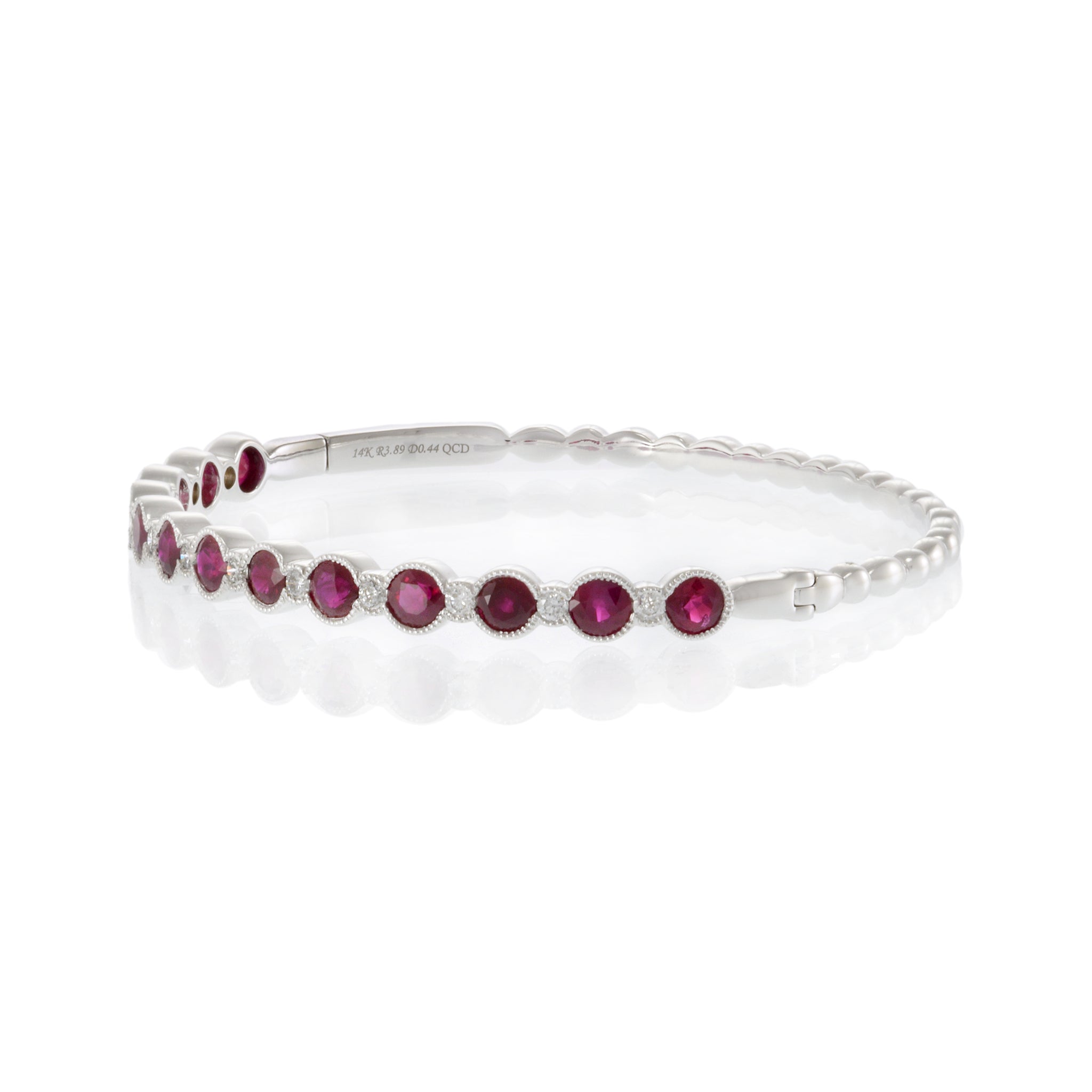 14KT White Gold Bezel Set Ruby and Diamond Bangle