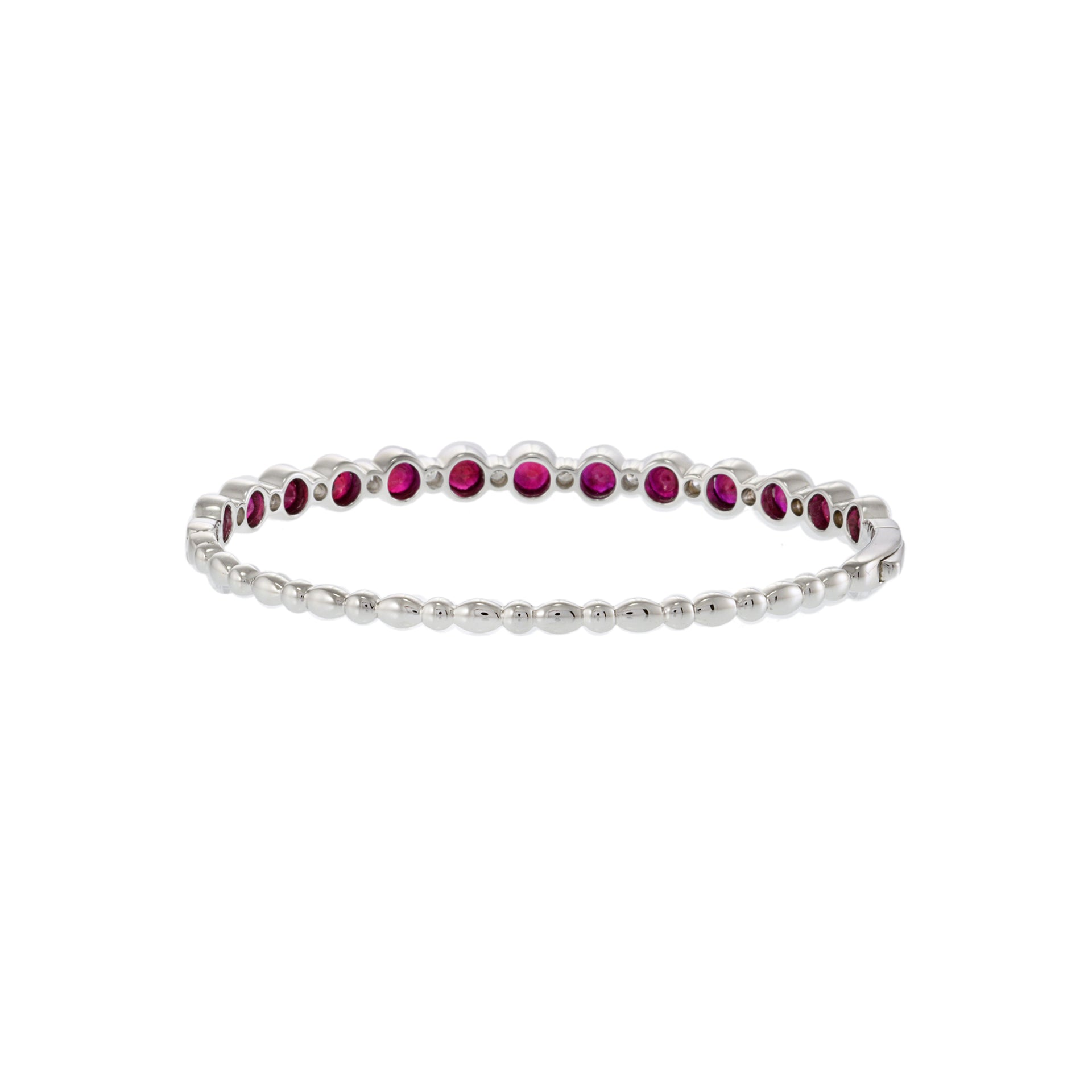 14KT White Gold Bezel Set Ruby and Diamond Bangle