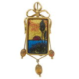 Victorian Era Hand Painted French Enamel and Opal Brooch with 18KT Yellow Gold