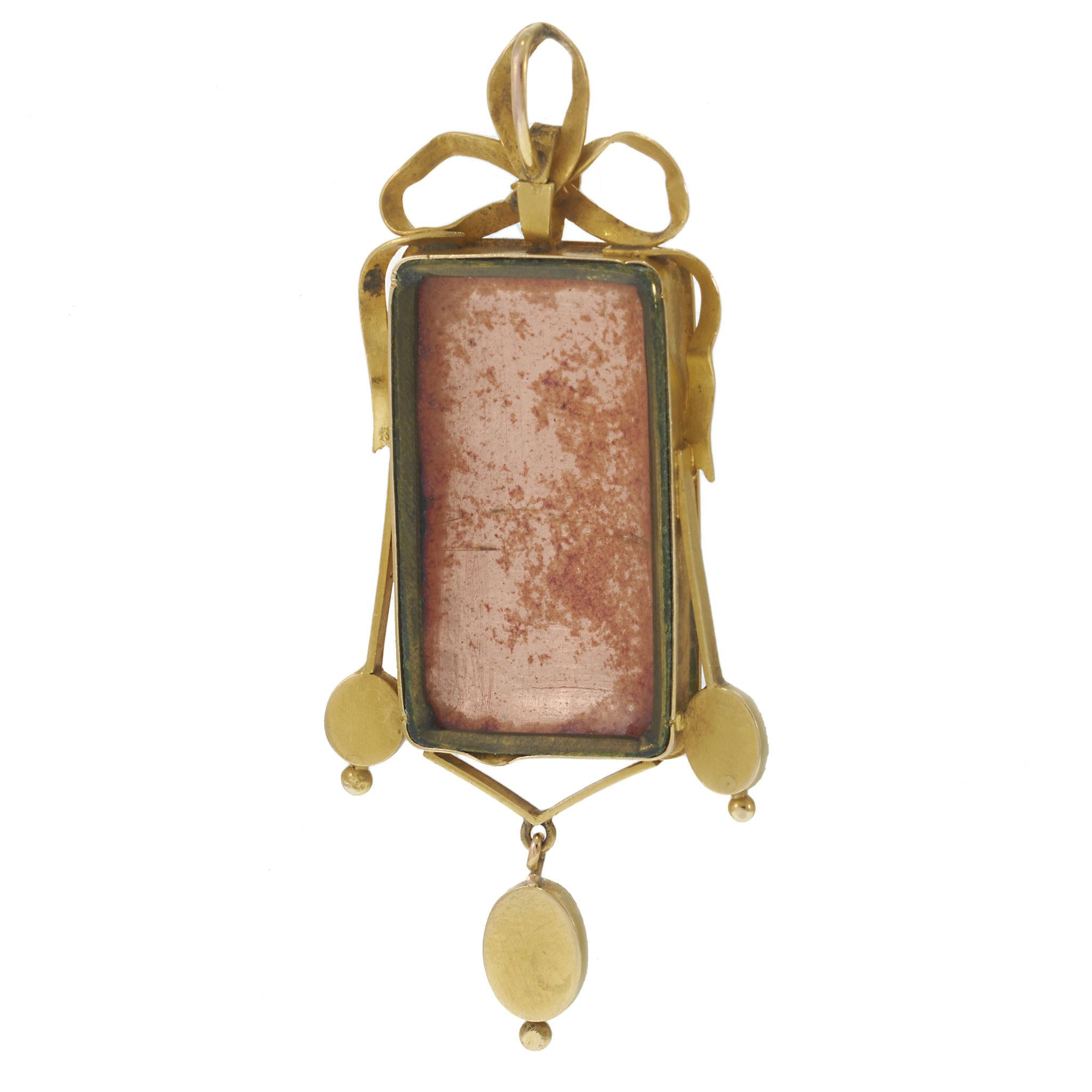 Victorian Era Hand Painted French Enamel and Opal Brooch with 18KT Yellow Gold