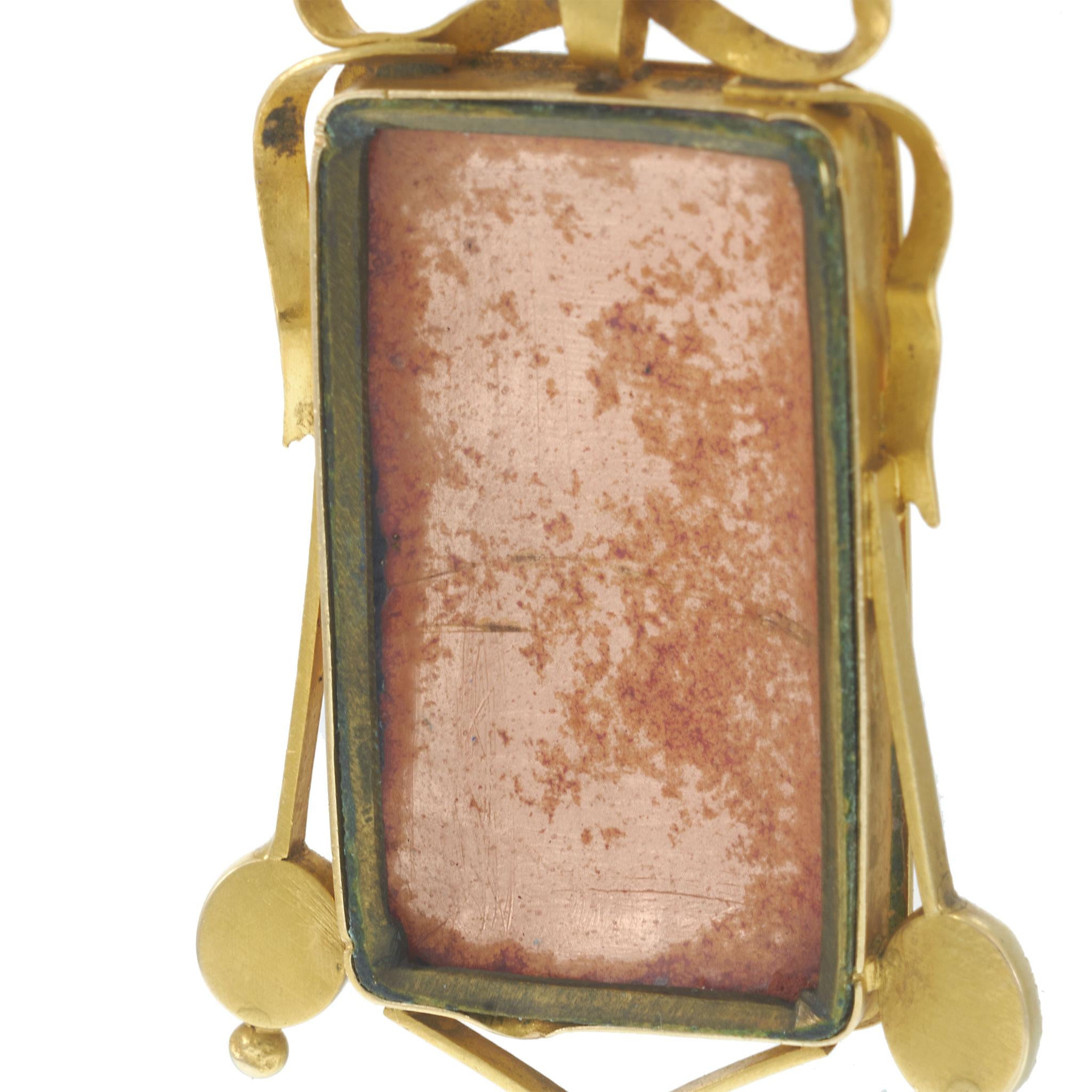 Victorian Era Hand Painted French Enamel and Opal Brooch with 18KT Yellow Gold