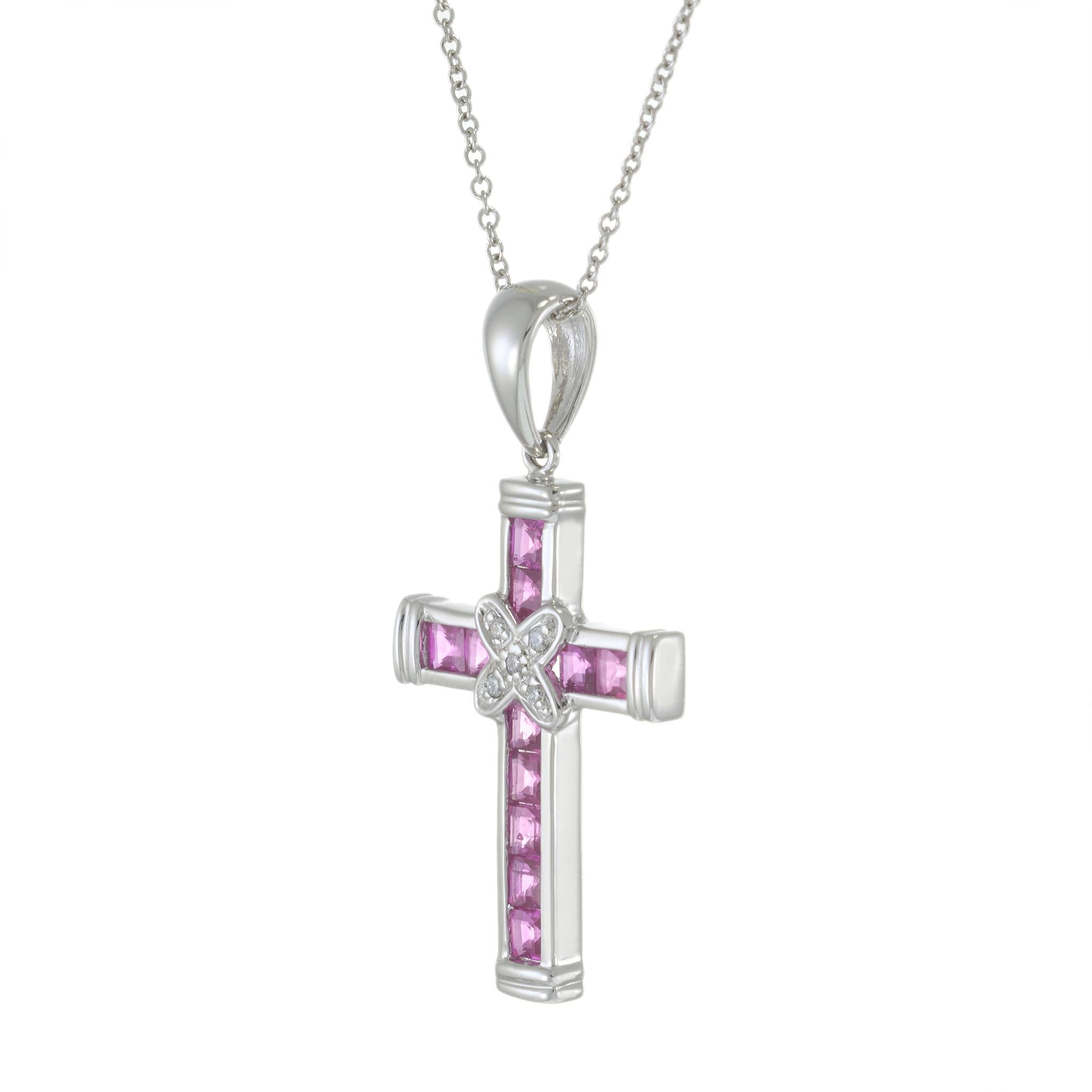 Platinum 1.01 CT-TW Ruby and Diamond Cross Pendant Necklace