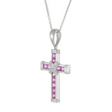 Platinum 1.01 CT-TW Ruby and Diamond Cross Pendant Necklace