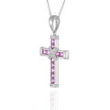 Platinum 1.01 CT-TW Ruby and Diamond Cross Pendant Necklace