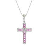 Platinum 1.01 CT-TW Ruby and Diamond Cross Pendant Necklace