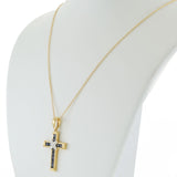 18KT Yellow Gold 1.01 CT-TW Sapphire and Diamond Cross Pendant Necklace