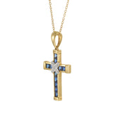 18KT Yellow Gold 1.01 CT-TW Sapphire and Diamond Cross Pendant Necklace