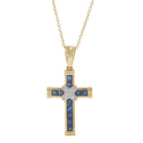 18KT Yellow Gold 1.01 CT-TW Sapphire and Diamond Cross Pendant Necklace