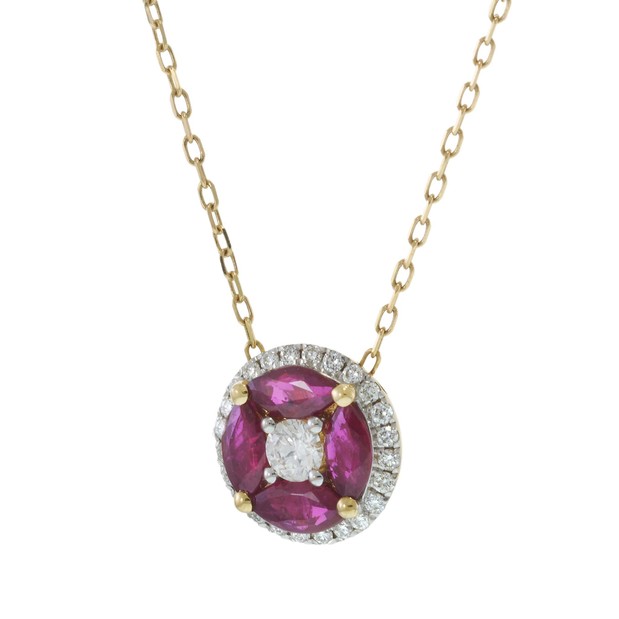 Ruby & Diamond Cluster Pendant Necklace