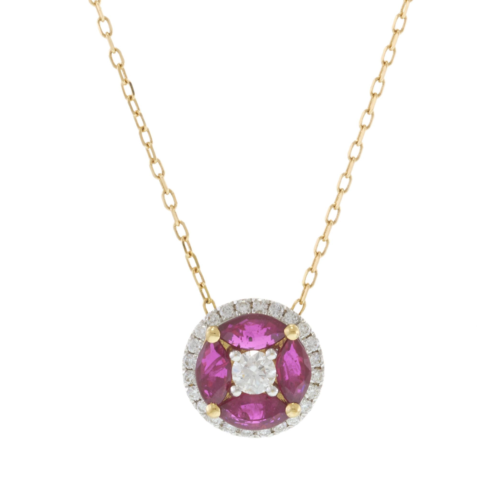 Ruby & Diamond Cluster Pendant Necklace