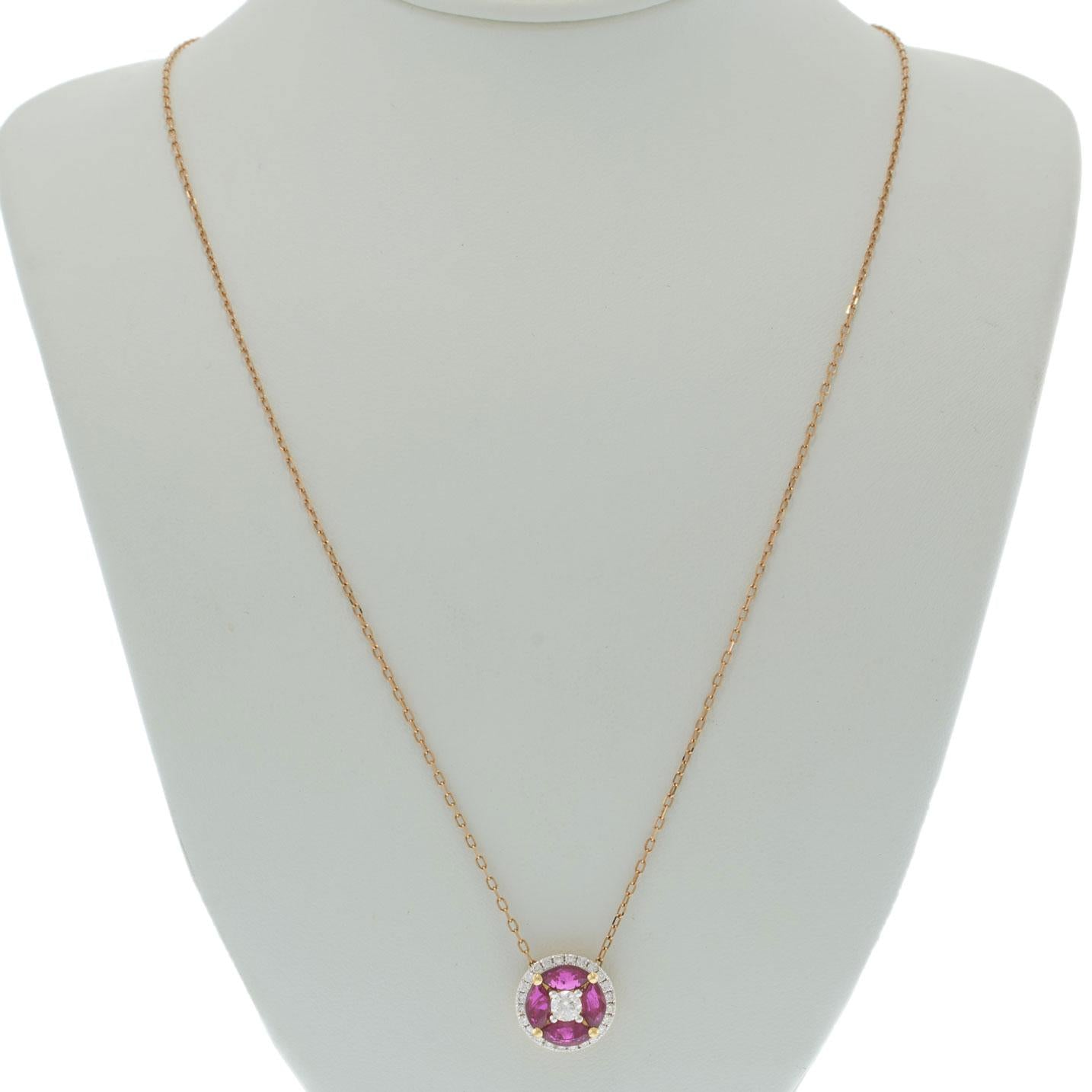 Ruby & Diamond Cluster Pendant Necklace