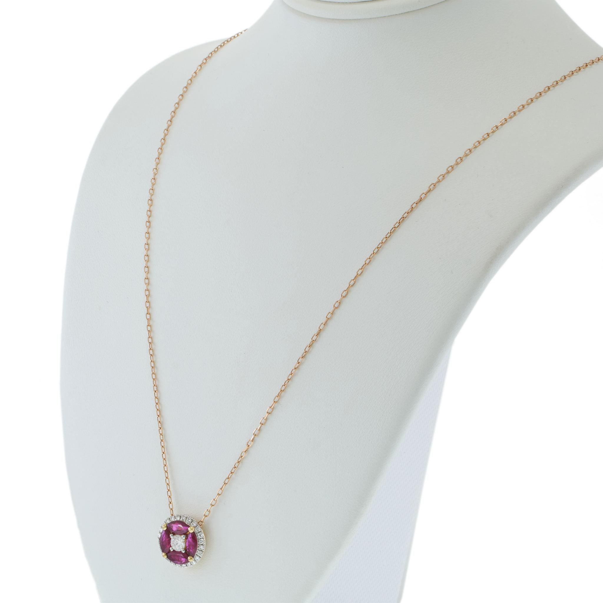 Ruby & Diamond Cluster Pendant Necklace