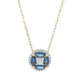 18KT Rose Gold Sapphire & Diamond Cluster Pendant Necklace