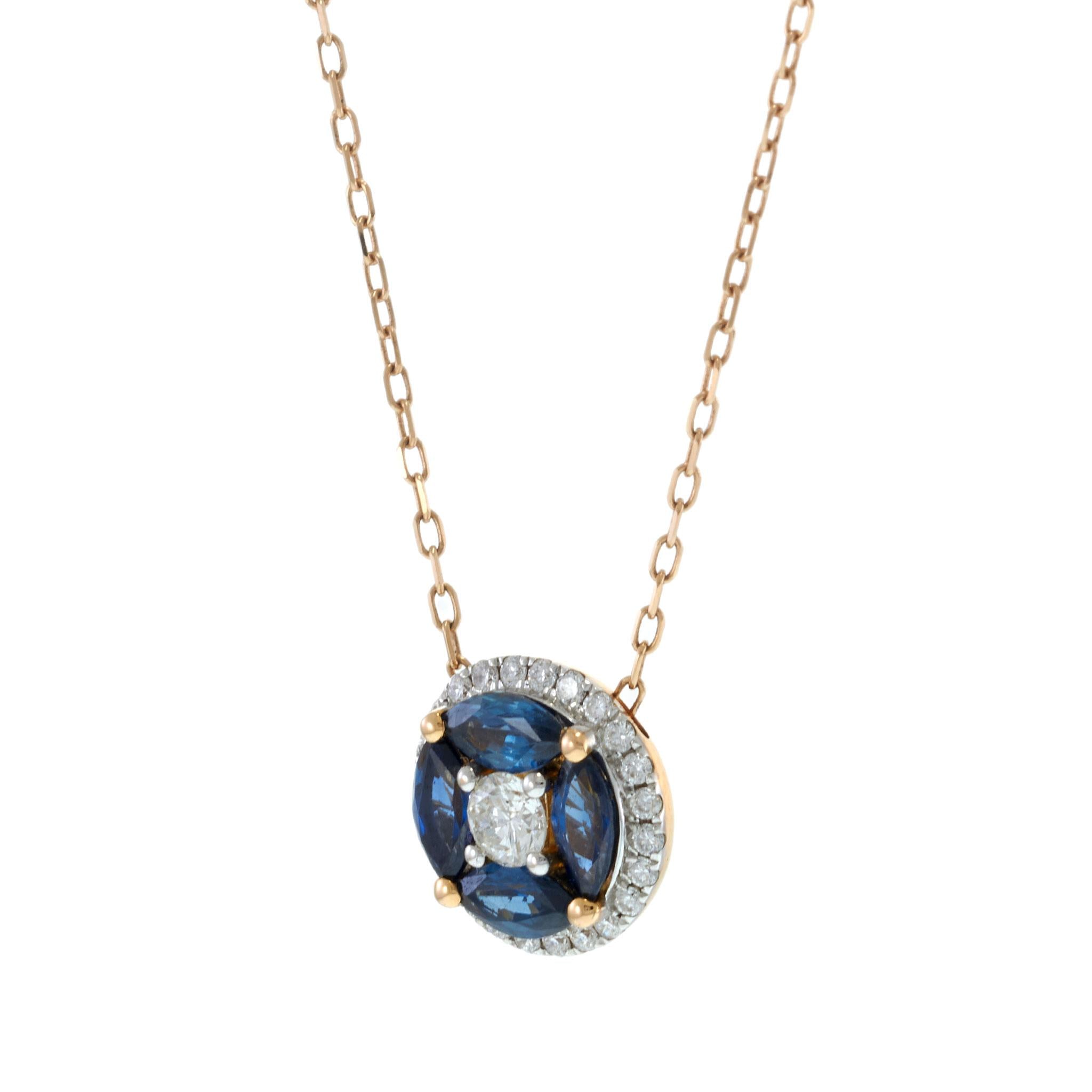 18KT Rose Gold Sapphire & Diamond Cluster Pendant Necklace