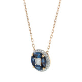18KT Rose Gold Sapphire & Diamond Cluster Pendant Necklace