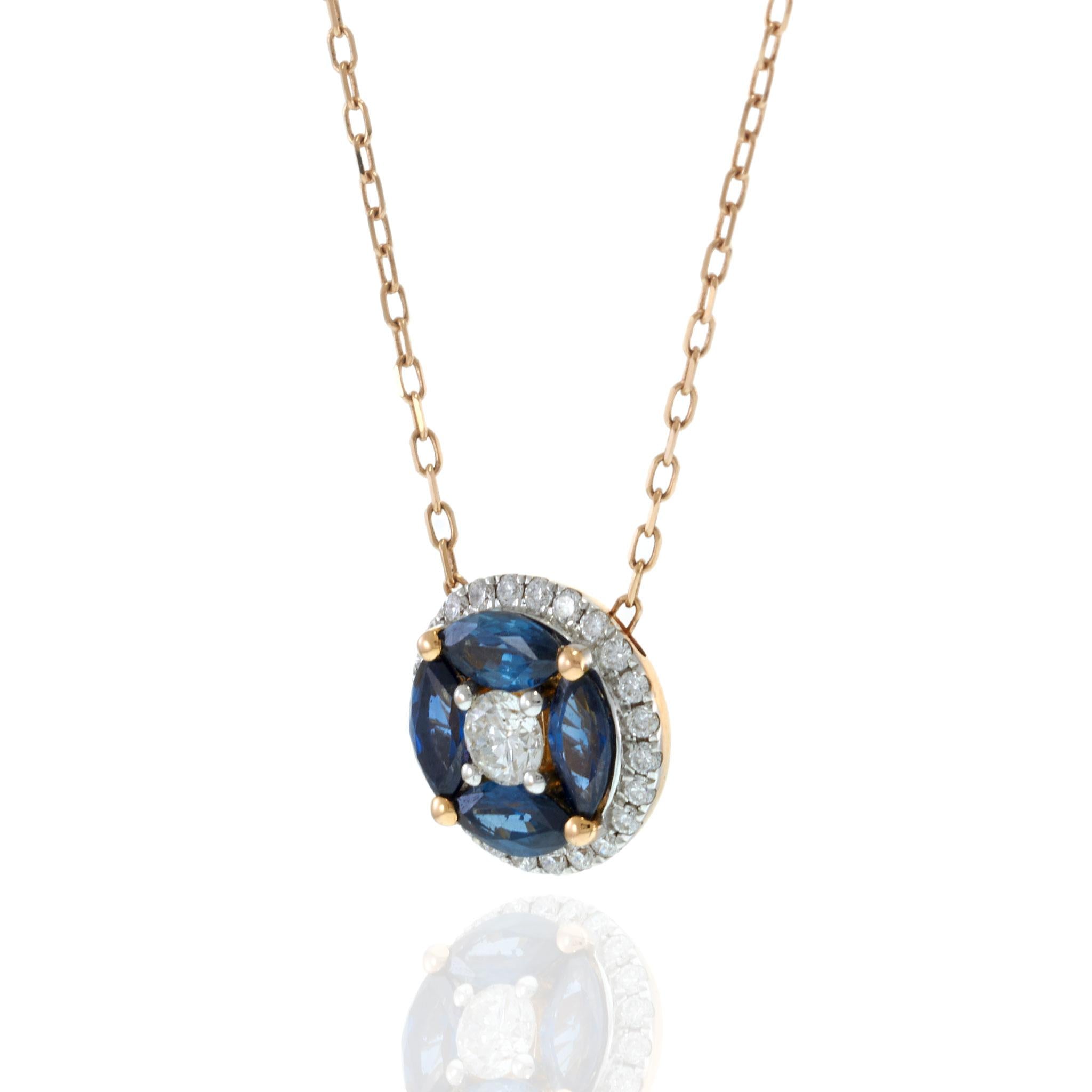 18KT Rose Gold Sapphire & Diamond Cluster Pendant Necklace