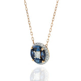 18KT Rose Gold Sapphire & Diamond Cluster Pendant Necklace