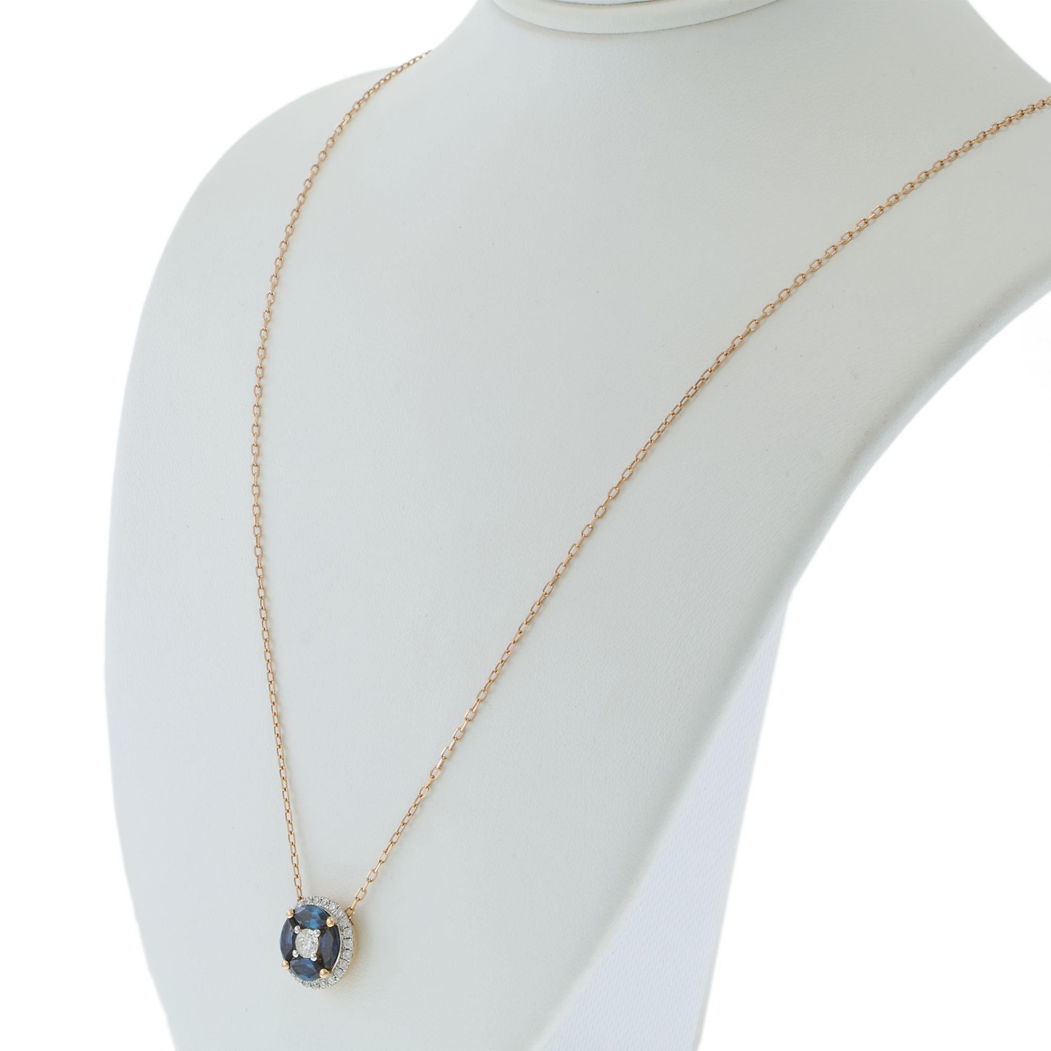 18KT Rose Gold Sapphire & Diamond Cluster Pendant Necklace