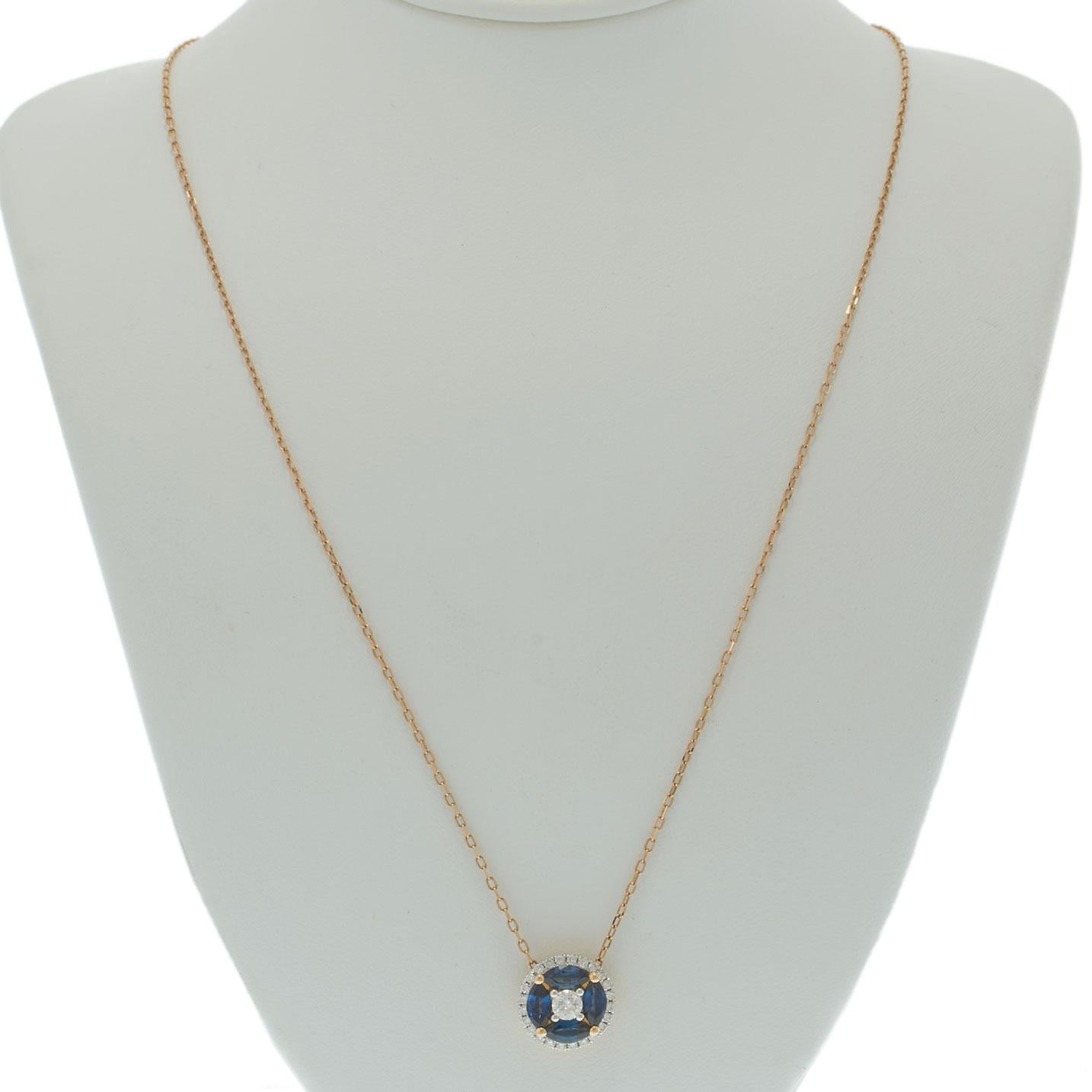 18KT Rose Gold Sapphire & Diamond Cluster Pendant Necklace