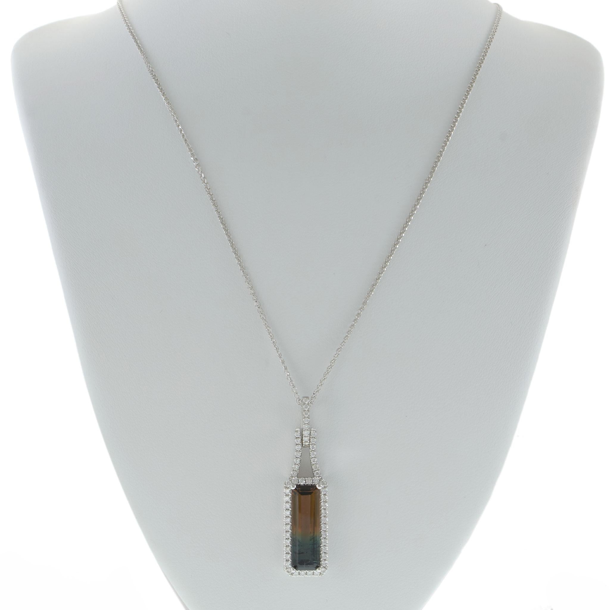 14KT White Gold 4.12CT Watermelon Tourmaline and Diamond Pendant Necklace