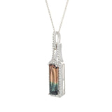 14KT White Gold 4.12CT Watermelon Tourmaline and Diamond Pendant Necklace