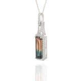 14KT White Gold 4.12CT Watermelon Tourmaline and Diamond Pendant Necklace