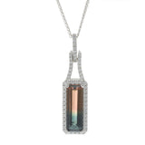 14KT White Gold 4.12CT Watermelon Tourmaline and Diamond Pendant Necklace