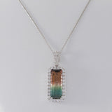 14KT White Gold 4.48CT Watermelon Tourmaline and Diamond Pendant Necklace
