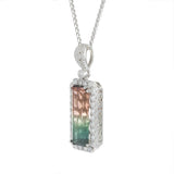 14KT White Gold 4.48CT Watermelon Tourmaline and Diamond Pendant Necklace