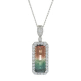 14KT White Gold 4.48CT Watermelon Tourmaline and Diamond Pendant Necklace