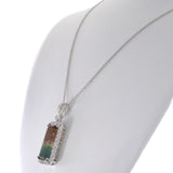 14KT White Gold 4.48CT Watermelon Tourmaline and Diamond Pendant Necklace