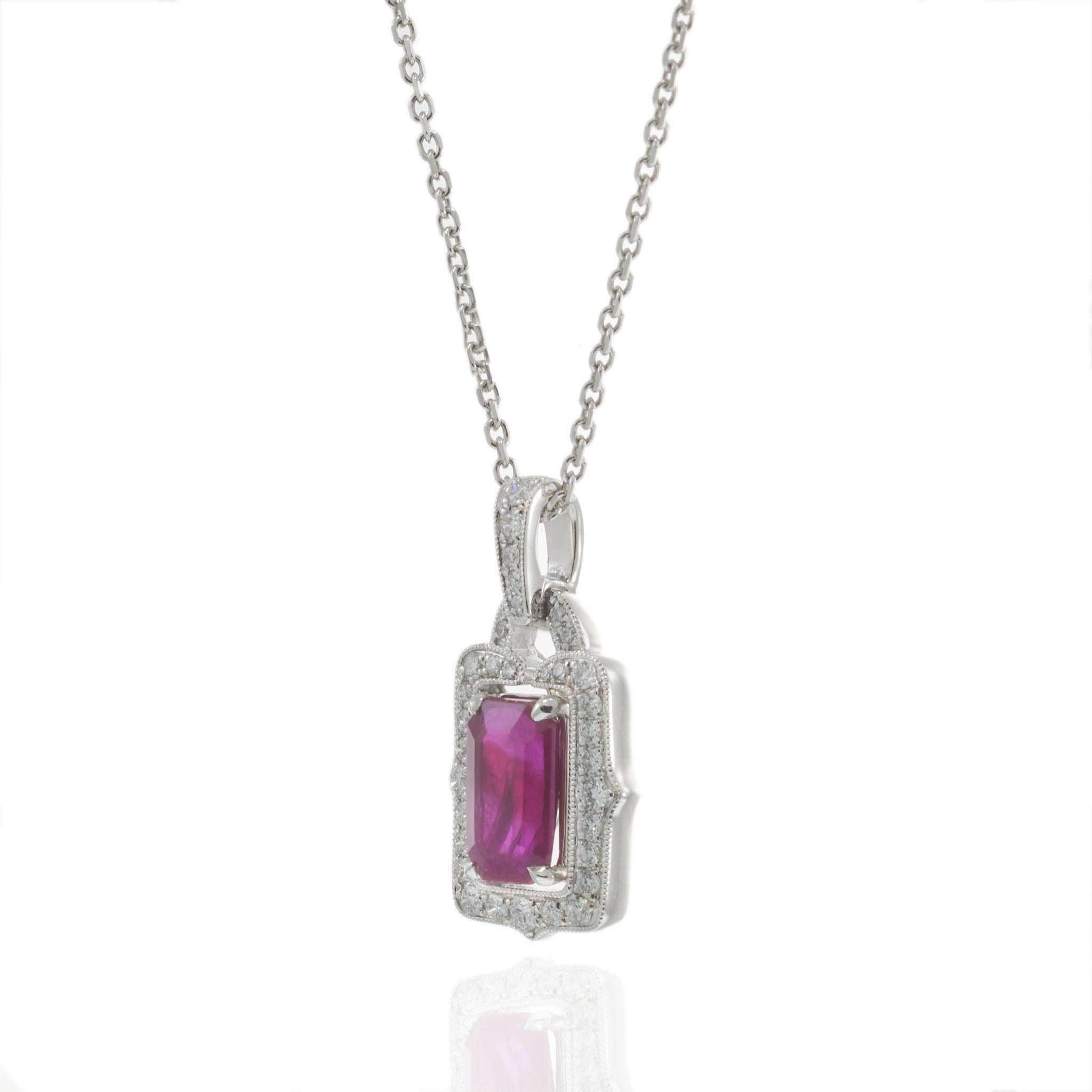 18KT White Gold 2.02CT Ruby and Diamond Scalloped Halo Pendant