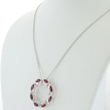 18KT White Gold 1.31 CT-TW Ruby and Diamond Circle Pendant Necklace